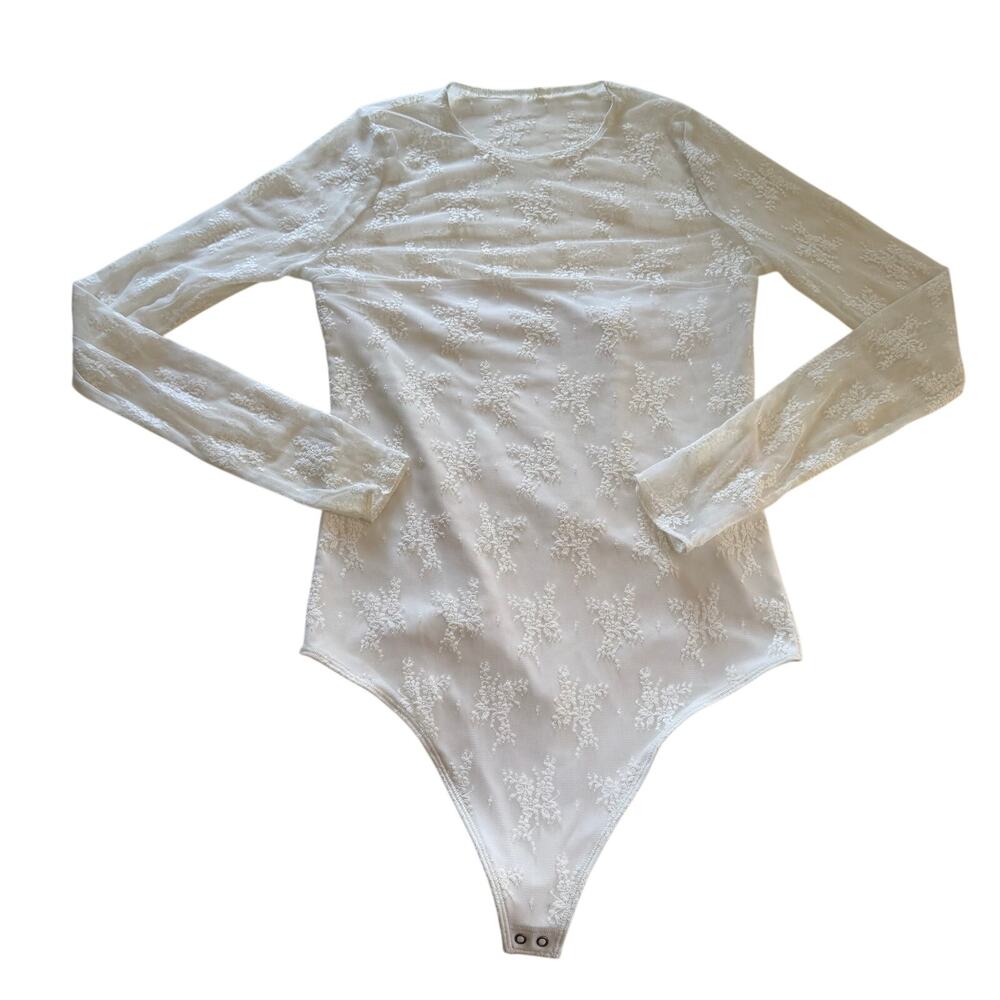Abercrombie White Lace Long Sleeve Bodysuit Sz M Whimsy Romantic Festival